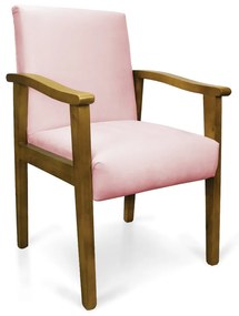 Poltrona Eloisa Suede Rosa Bebê Base de Madeira Castanho