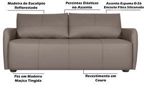 Sofá Decorativo Sala de Estar Lily 3 Lugares 200cm Couro Cimento G34 - Gran Belo