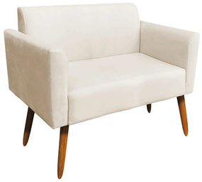 Poltrona Namoradeira Decorativa Isabella Pés Palito Madeira Suede Bege G19 - Gran Belo