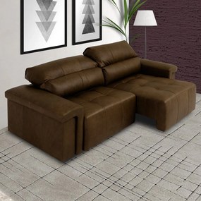 Sofá Retrátil e Reclinável 3 Lugares Maitê 226 cm Couro Castanho G43 - Gran Belo