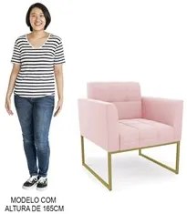 Poltrona Base Industrial Dourado Kit 2 Ana Suede Rosa Bebê - Ibiza