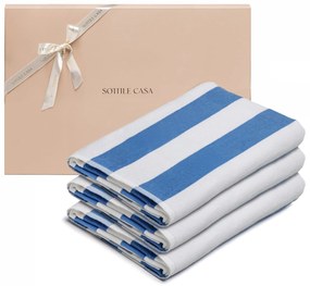 Kit 3 Toalhas de Piscina Sottile Casa Capri c/ Caixa De Presente - Azul  Azul