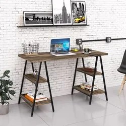 Mesa Escrivaninha Cavalete 135cm Estilo Industrial Prisma C08 Carvalho
