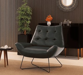 Poltrona Sala Decorativa Base Industrial X Logan Sintético PU R02 - D'Rossi - Preto