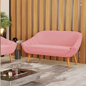 Namoradeira 02 Lugares Giovana Suede Rosê Pés Palito Castanho - D'Rossi