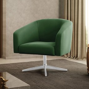 Poltrona Decorativa Giratória Cromada Stella Suede D03 - D'Rossi - Verde