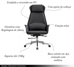 Cadeira de Escritório Office Presidente United Base Estrela com Rodízios PU Preto G56 - Gran Belo