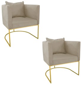 Kit 02 Poltronas Paola Suede Base Metálica Dourado D03 - D'Rossi  - Marrom Rato