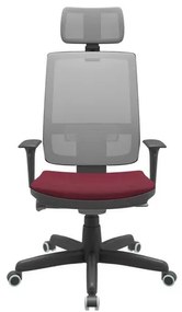 Cadeira Office Brizza Tela Cinza Com Encosto Assento Poliester Vinho Autocompensador Base Standard 126cm - 63422 Sun House