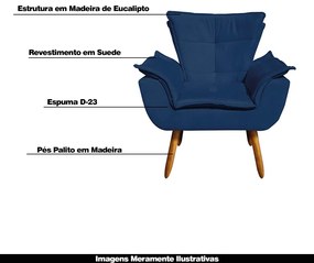 Poltrona Decorativa Pés Palito Charger Suede Azul Marinho G19 - Gran Belo