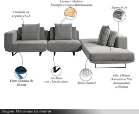 Sofá Modulado Sala de Estar Carmen 712cm Pés de Ferro Linho Rústico Cinza G92 - Gran Belo