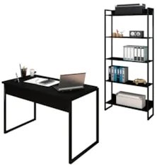 Conjunto Escritório Mesa 120 e Estante Studio Industrial Z28 Preto - M