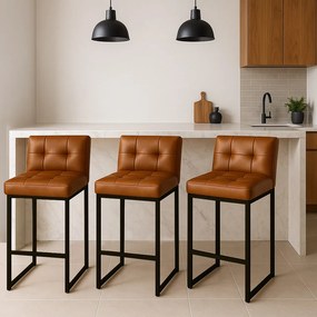 Banqueta Cozinha Alta com Encosto Industrial Kit 3 Preto Lirina PU C05 - D'Rossi - Whisky