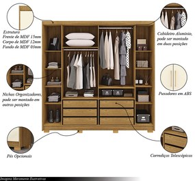 Guarda Roupa Casal Madesa 6 Portas Bater 6 Gavetas com Cabideiros Ajustáveis MDF Nature/OffWhite G98 Gran Belo