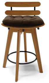 Kit 04 Banquetas Giratória Costela Suede Base Madeira MA70 - D'Rossi - Marrom