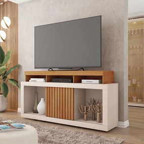 Rack TV 55 Pol 136cm Bancada com Rodízio Sala Lyara C01 - D'Rossi - Freijó/Off White