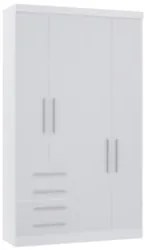 Guarda Roupa Solteiro 135cm 4 Portas 4 Gavetas Taiga Branco L01 - Mpoz