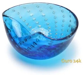 Bowl 1 Tela Água-marinha Com Ouro Murano Cristais Cadoro BOWL 1 TELA AGM C/OURO-LV