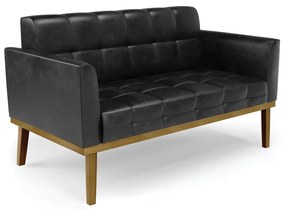 Sofá 2 Lugares Namoradeira Elisa Base Madeira Castanho Sintético PU Preto D03 - D'Rossi