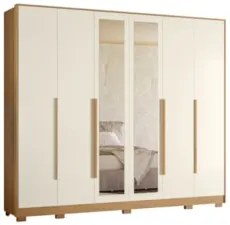 Guarda Roupa Casal 270cm com Espelho Fascine A02 Off/Freijó - Mpozenat