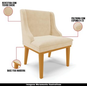 Kit 6 Cadeiras Decorativas Sala de Jantar Base Fixa de Madeira Firenze Suede Bege/Castanho G19 - Gran Belo