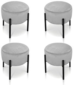 Puff Banqueta Decorativo Industrial Preto Kit 4 Iron Suede D03 - D'Rossi - Cinza