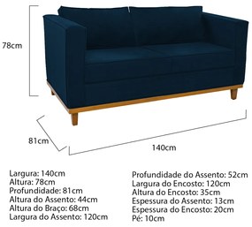 Kit Sofá 2 Lugares e Poltrona Europa Suede Azul Marinho ADJ Decor