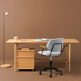 Conjunto Office - Escrivaninha Nori Natural 1,85m + Gaveteiro 45cm + Cadeira de Escritório Collin Cinza
