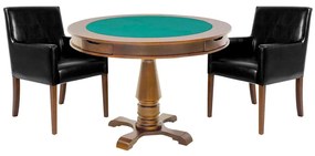 Mesa de Jogos Carteado Victoria Redonda Tampo Reversível Amêndoa com 2 Cadeiras Liverpool Corino Preto Liso G36 G15 - Gran Belo