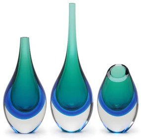 Conjunto 3 Gotas Mini Bicolor Verde com Água-marinha Murano Cristais Cadoro