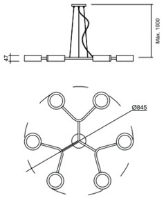 Pendente Spinner Ø84,5Cm 6Xpci Led 5W | Usina 16580/6 (PT - Preto Texturizado, 110V)