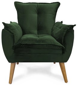 Poltrona Decorativa Apolo Pés Madeira Veludo Verde - Sheep Estofados - Verde escuro