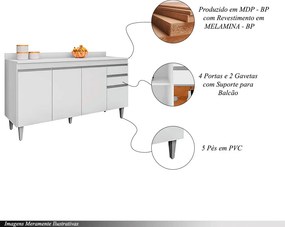 Conjunto Balcão de Cozinha com Tampo Dodoma MDP/BP Branco G96 - Gran Belo
