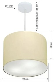 Lustre Pendente Cilíndrico Md-4216 Cúpula em Tecido 40x30cm Algodão Crú - Bivolt