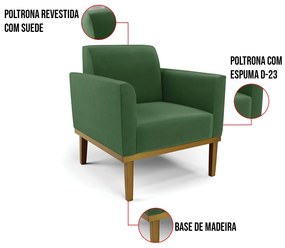 Kit 2 Poltronas Base de Madeira Fixa Castanho Marisa Suede D03 - D'Rossi - Verde