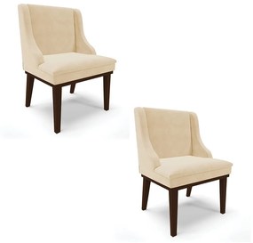 Kit 02 Cadeiras de Jantar Liz Suede Base Fixa Madeira Tabaco D03 - D'Rossi - Bege