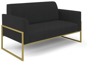 Sofá Namoradeira Base Industrial Alta Dourado Marisa Veludo D03 - D'Rossi - Preto