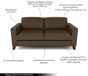 Sofá Sala de Estar Living 3 Lugares 200cm Presley Pés Madeira Couro Capuccino G52 - Gran Belo