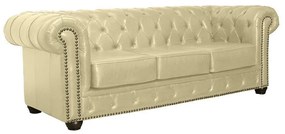 Sofá Chesterfield 3 Lugares com Pés Madeira Couro Bege G40 - Gran Belo