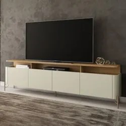 Rack TV 55 Pol 180cm Portas Lisas Blen Louro/Luna/Dourado I06 - Mpozen