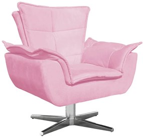 Poltrona Decorativa Base Giratória Cromada Charger Suede Rosa G19 - Gran Belo