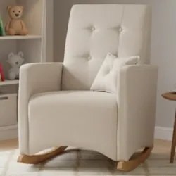 Poltrona Amamentação Base Madeira Balanço Lola Linho Bege F03 - Mpozen