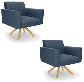 Kit 2 Poltronas Giratória Viena Gomada Suede Base de Madeira MA30 D03 - D'Rossi - Azul Marinho