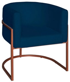 Poltrona Base Industrial Bronze Kit 2 Lety Veludo - Azul Marinho