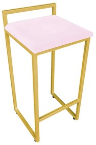 Banqueta Alta Industrial Pietra Suede Rosa Bebê Base Dourado D'Rossi