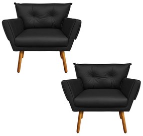 Kit 02 Poltronas Anitta Corino Pes Palito Castanho D03 - D'Rossi - Preto