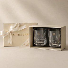 Conjunto 2 Copos de Cristal p/ Whisky On the Rocks 300ml Lapidado 66 c/ Caixa de Presente