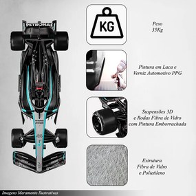 Modelo 1.2 Carro de Corrida MCD W15 2024 Hamilton Artesanal Fibra de Vidro e Polietileno Decorativo F1 Preto/Prata G53 - Gran Belo