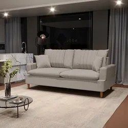 Sofá Living 3 Lugares 180cm com Almofadas Veras D05 Linho Bege - Mpoze