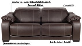 Sofá Elétrico Reclinável e Retrátil 2 Lugares Affection Couro Marrom G34 - Gran Belo